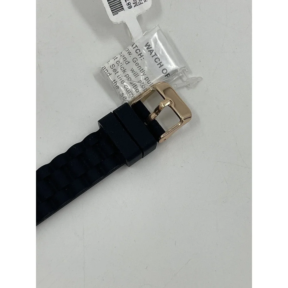 Women's Rose‎ Gold Tone Claire's watch, Black Poly Band Crystal Accents